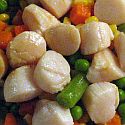 Bay scallops on a plate with vegitables