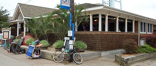 the covered porch at bocce beach