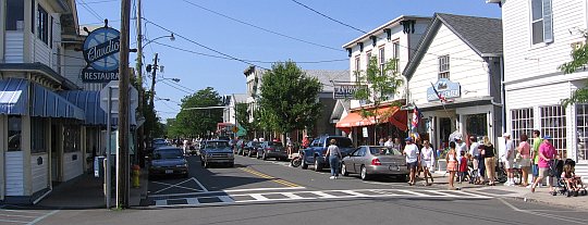 People walking on the main strip in town.