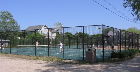 Fenced in tennis courts
