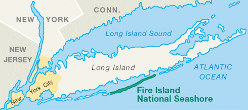 Long Island map showing FIRE ISLAND