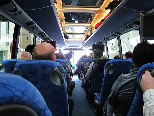 The inside of a bus.