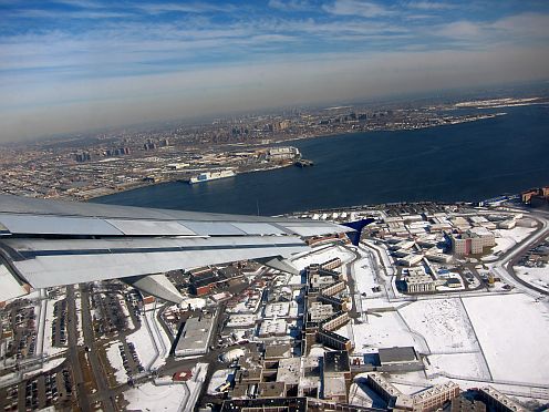 Looking out the plane window.