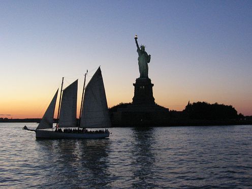 Sailboat and the Statue of Liberty