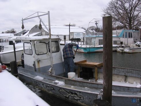 Snow covered boat