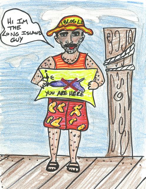 cartoon of man standing on a dock